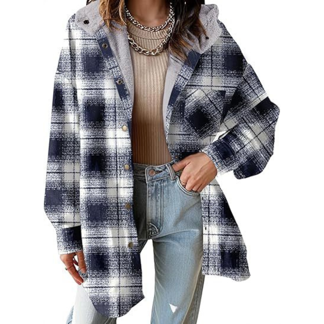 TALLULAH™ - Relaxed Fit Hooded Plaid Jacket