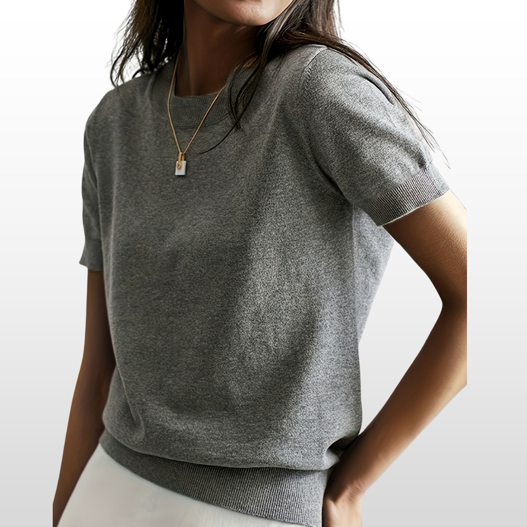LENY™ - Relaxed Fit Short Sleeve Round Neck Knit Top