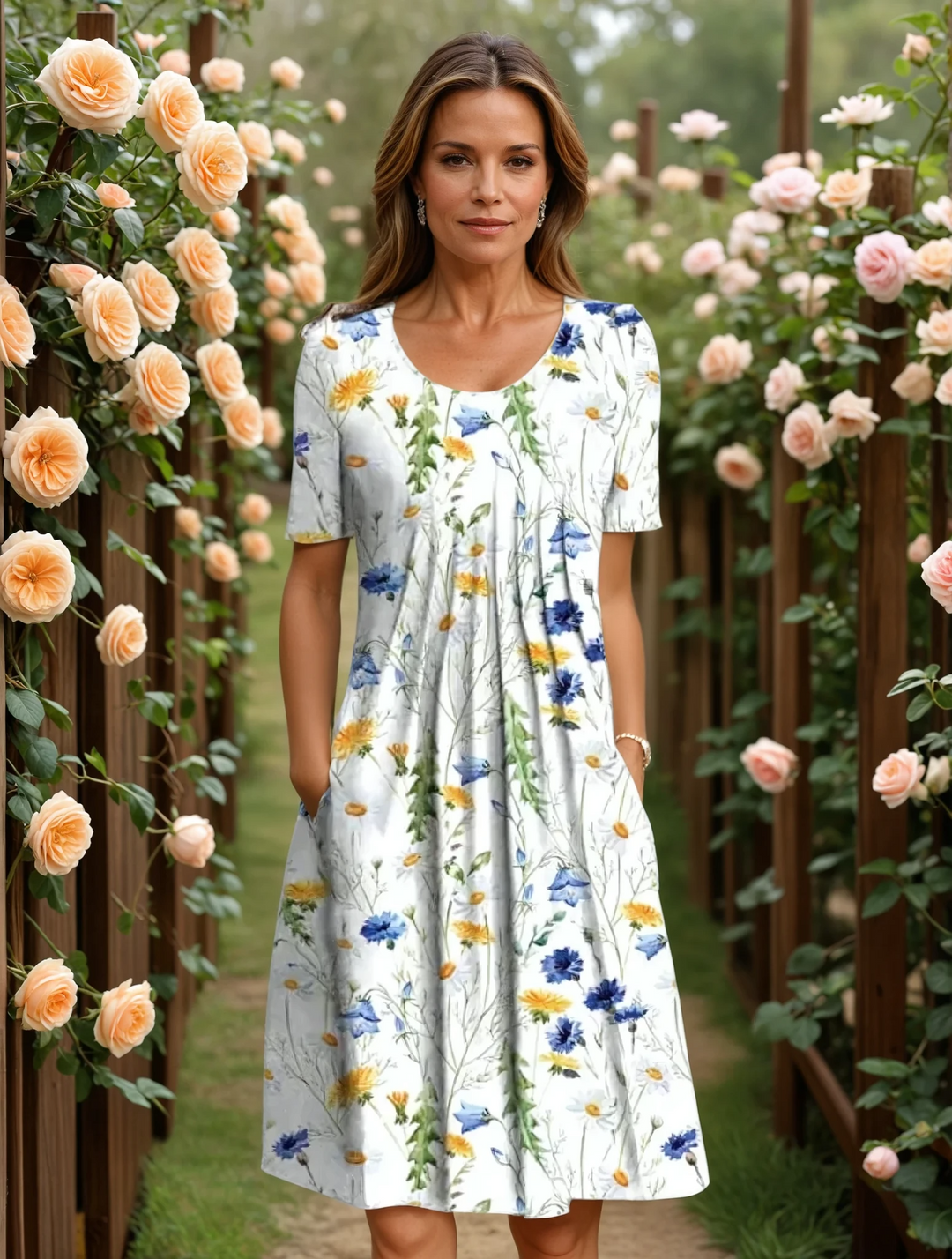 Ella | Elegant Floral Dress with Tummy Coverage