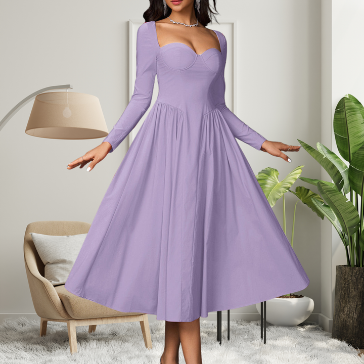 AKILA™ - Elegant Heart Neckline Long Sleeve A-Line Maxi Dress