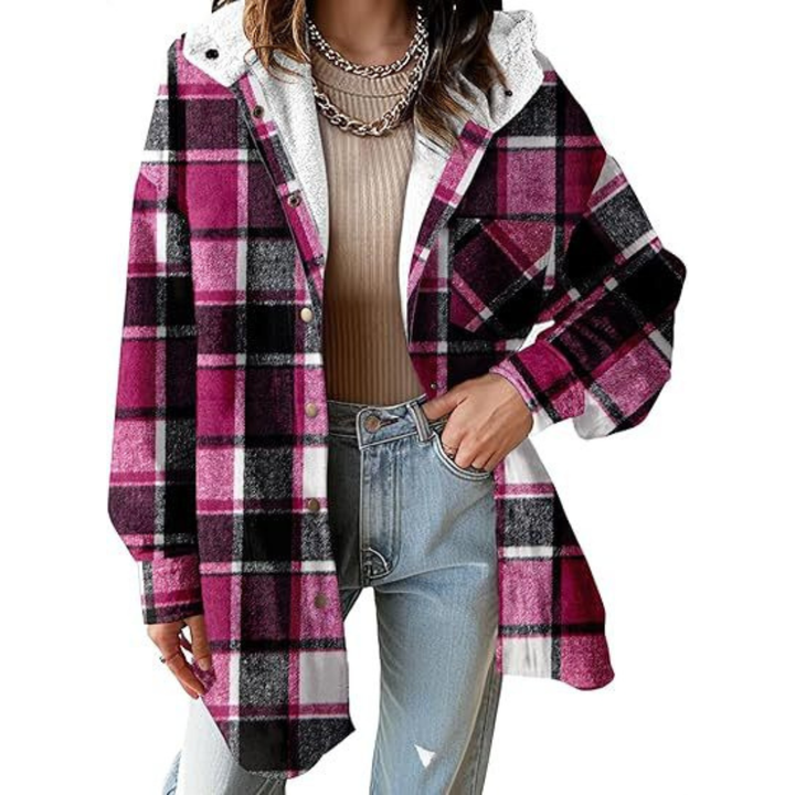 TALLULAH™ - Relaxed Fit Hooded Plaid Jacket