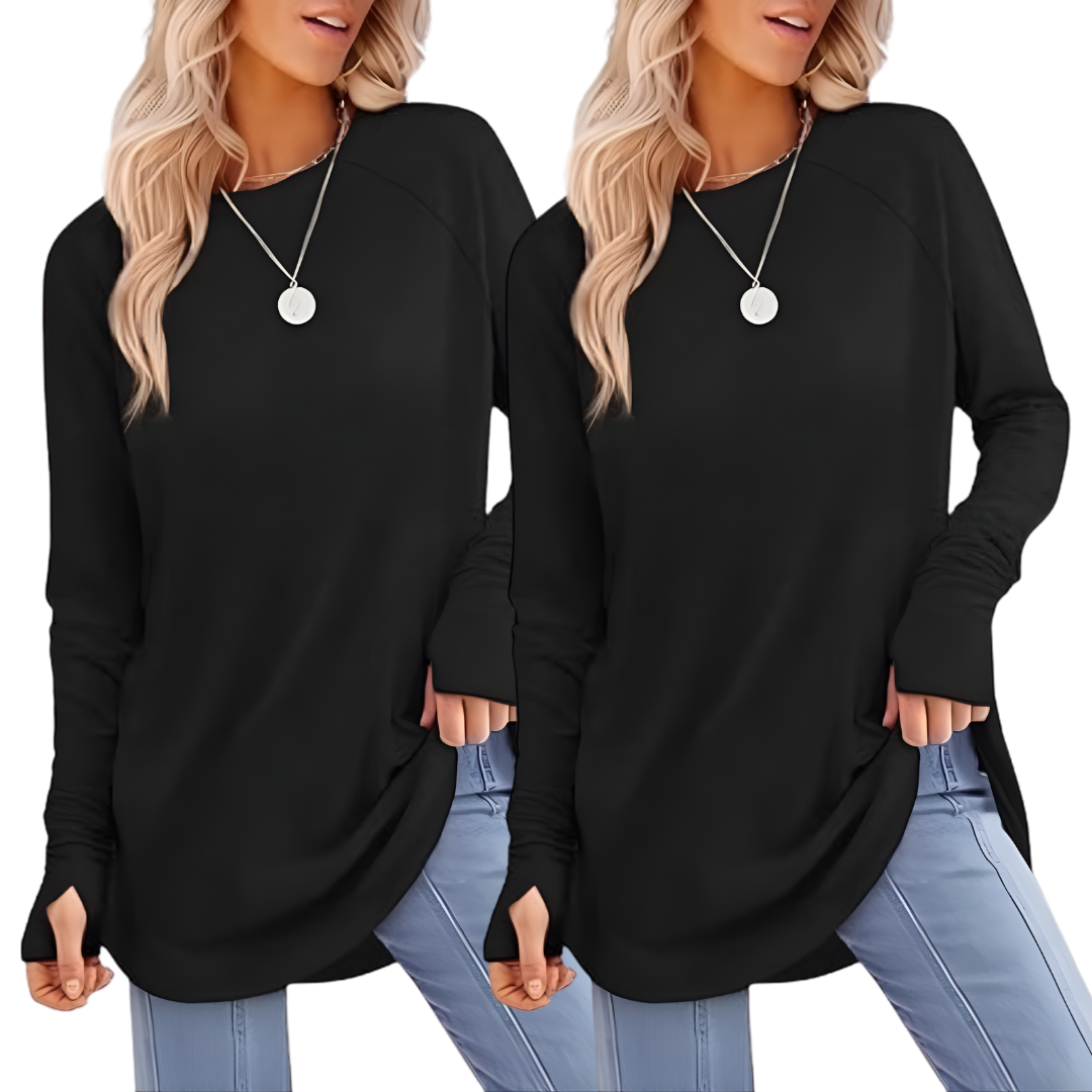 ZARITA™ - Cozy Long Sleeve Tunic Shirt with Thumb Hole