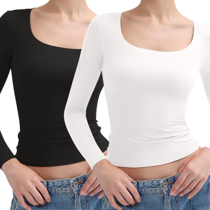 NINA™ - Scoop Neck Long Sleeve Double Layer Minimalist Top