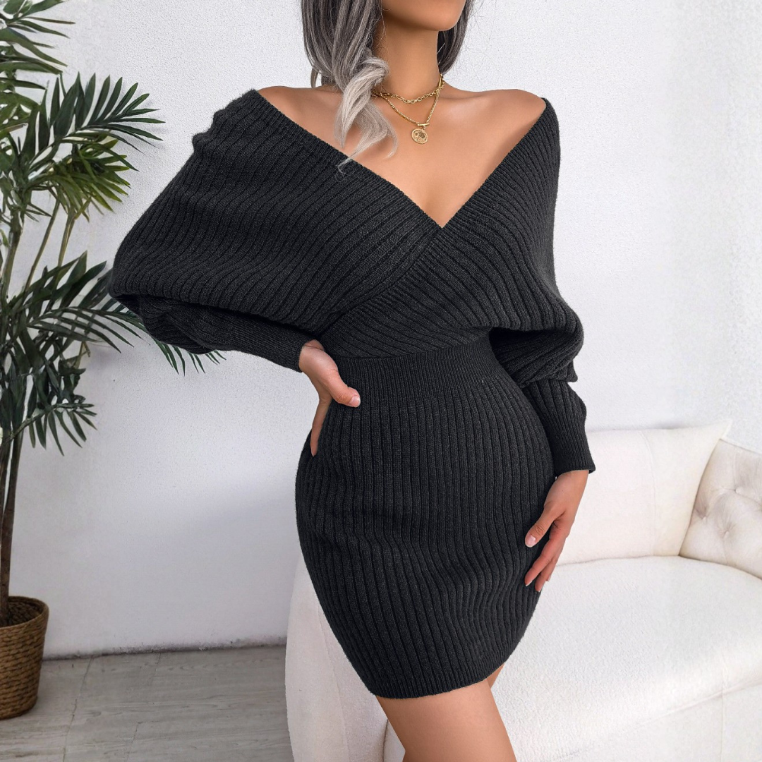 CLARA™ - Chic Wrapped V-Neck Long Sleeve Bodycon Mini Dress