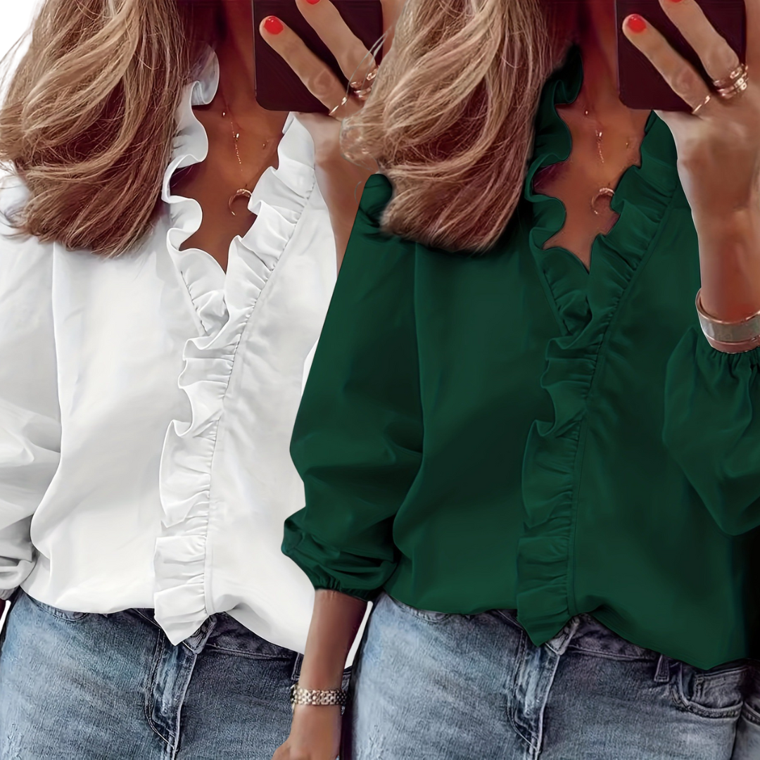 LORELEI™ - Timeless V-Neck Blouse with Ruffles for Casual Elegance