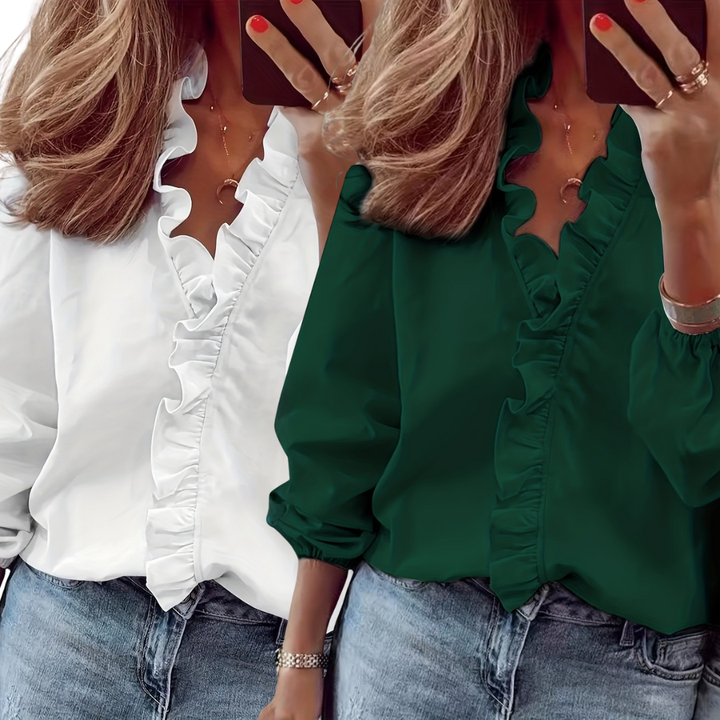 LORELEI™ - Timeless V-Neck Blouse with Ruffles for Casual Elegance