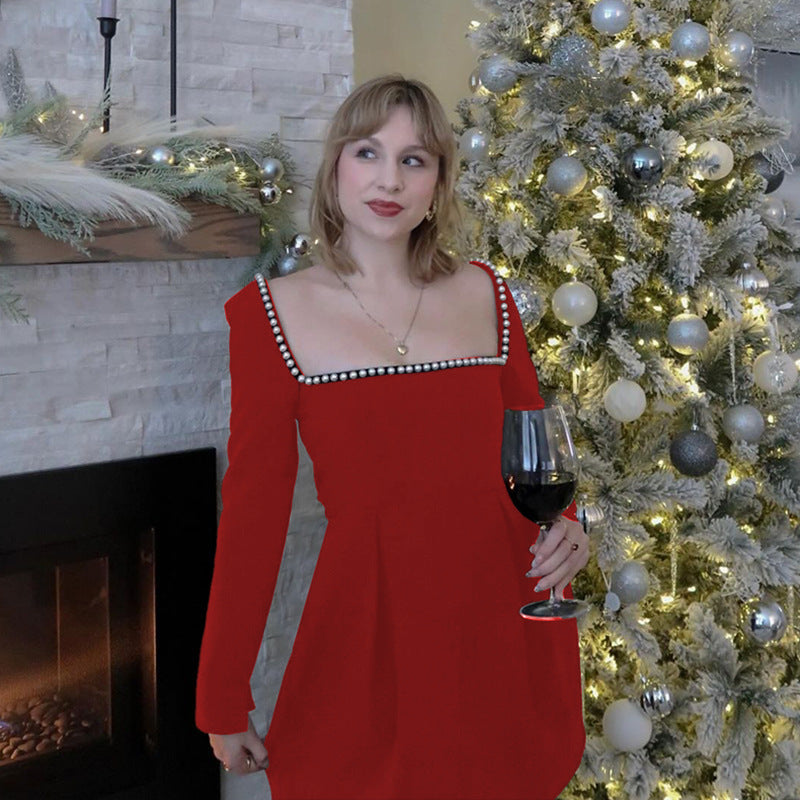 ALAIRE™ - Classy Backless Long Sleeve Square Neck A-Line Mini Dress