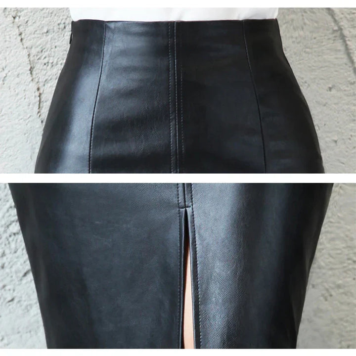 MONIQUE™ – Sleek Black Leather Pencil Skirt