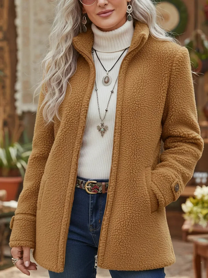 Carissa - Full-Zip Lambswool-Feel Stand Collar Jacket