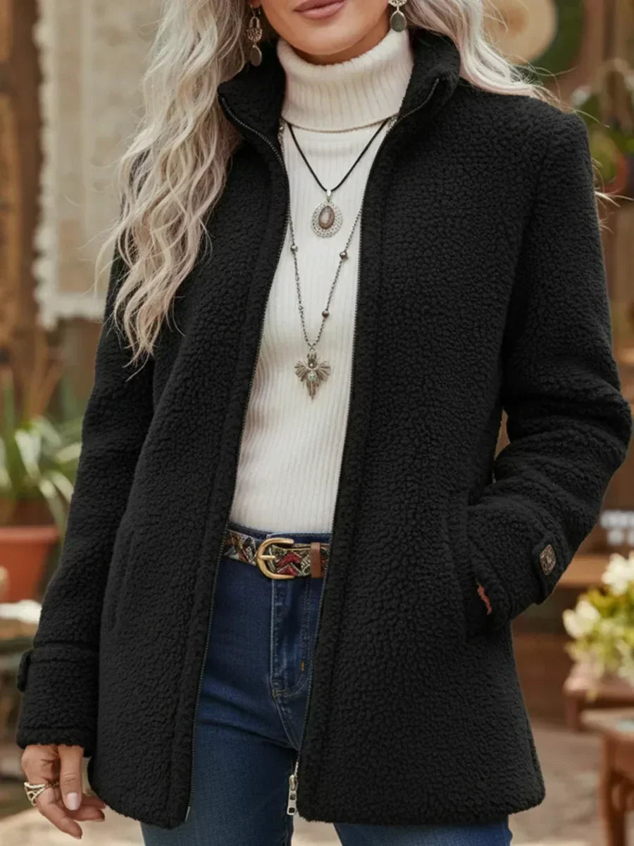 Carissa - Full-Zip Lambswool-Feel Stand Collar Jacket